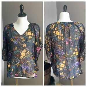 Anthropologie F.E.I floral silk bell-sleeve blouse